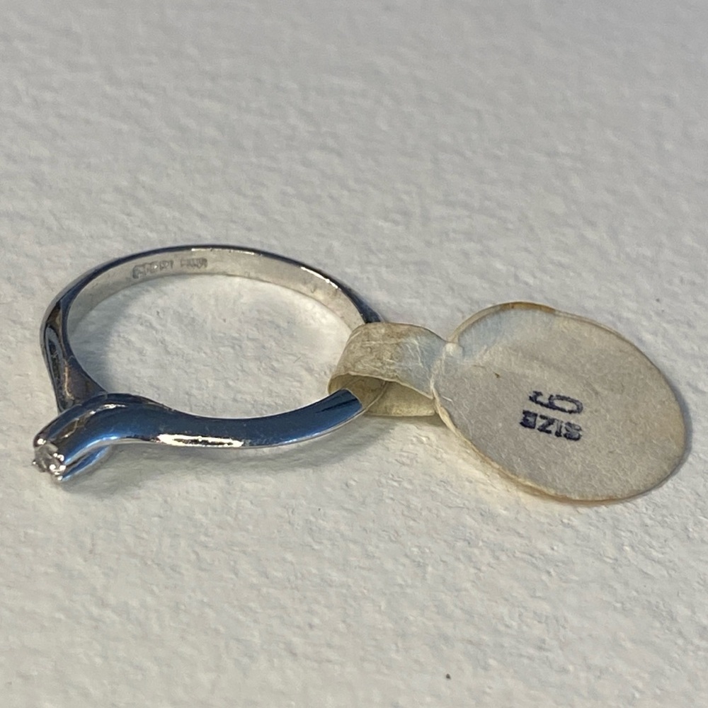 80s Silver Tone Ring with Small Cubic Zirconium, Size 6